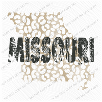MO Missouri Khaki/Faded Black Leopard State Distressed Digital Design, PNG