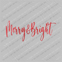 Merry & Bright Script Red Foil Effect Digital Download, PNG