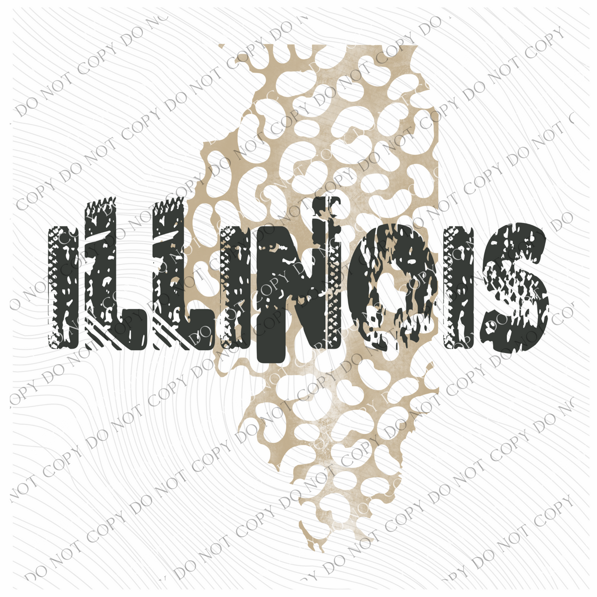 IL Illinois Khaki/Faded Black Leopard State Distressed Digital Design, PNG