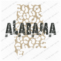 AL Alabama Khaki/Faded Black Leopard State Distressed Digital Design, PNG