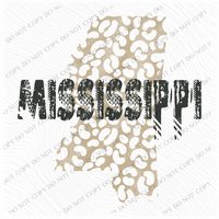 MS Mississippi Khaki/Faded Black Leopard State Distressed Digital Design, PNG