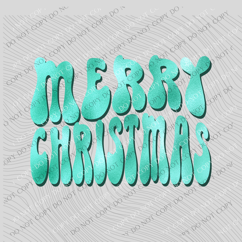 Merry Christmas Groovy Wave Mint Green Foil with Dark Green Drop Shadow Christmas Digital Download, PNG