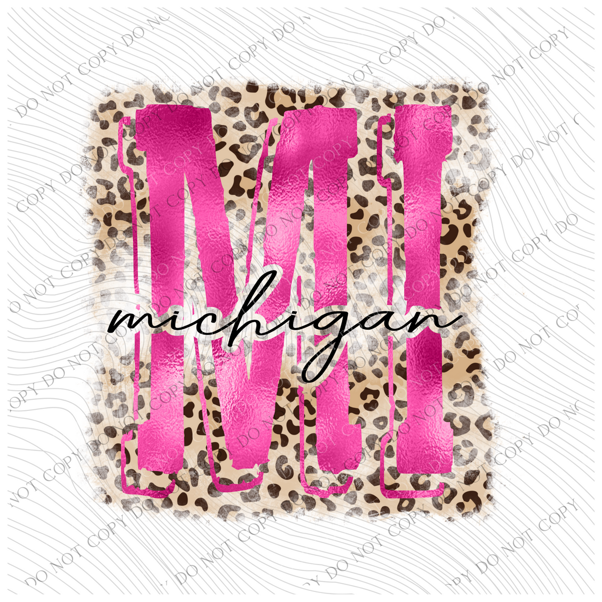 Michigan MI Distressed Leopard Pink Foil Leopard Design PNG, Digital Download