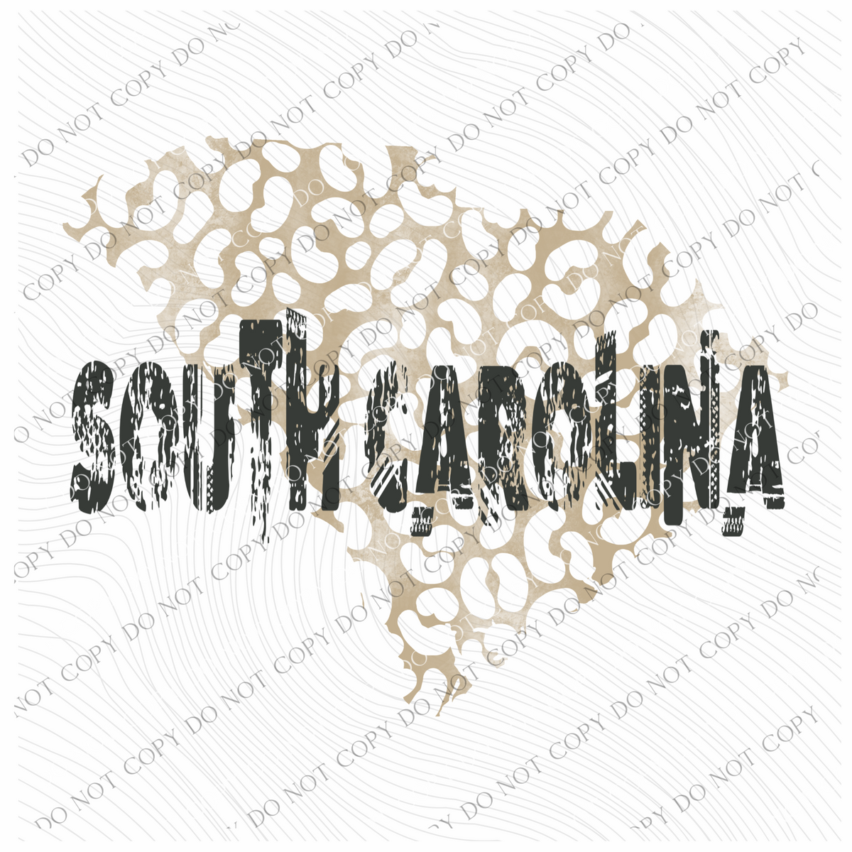 SC South Carolina Khaki/Faded Black Leopard State Distressed Digital Design, PNG