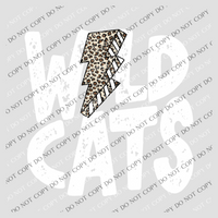 Wildcats White Distressed Leopard Lightning Bolt Digital Design, PNG