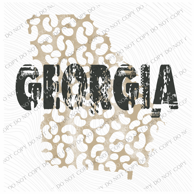 GA Georgia Khaki/Faded Black Leopard State Distressed Digital Design, PNG