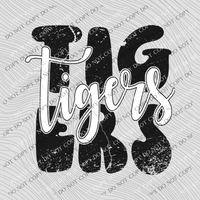 Tigers Distressed Stacked Cutout Black/White Digital Design, PNG