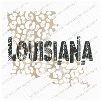 LA Louisiana Khaki/Faded Black Leopard State Distressed Digital Design, PNG