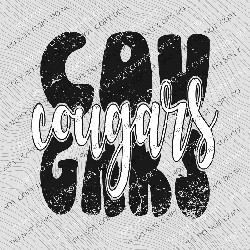 Cougars Distressed Stacked Cutout Black/White Digital Design, PNG