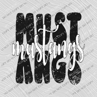 Mustangs Distressed Stacked Cutout Black/White Digital Design, PNG
