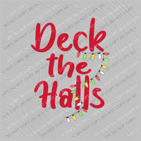 Deck the Halls Red with Fun Watercolor Chrisitmas Lights Digital Design, PNG