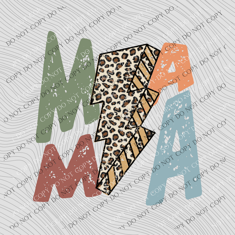 Mama Distressed Leopard Lightning Bolt Warm Neutral Multi Digital Design, PNG