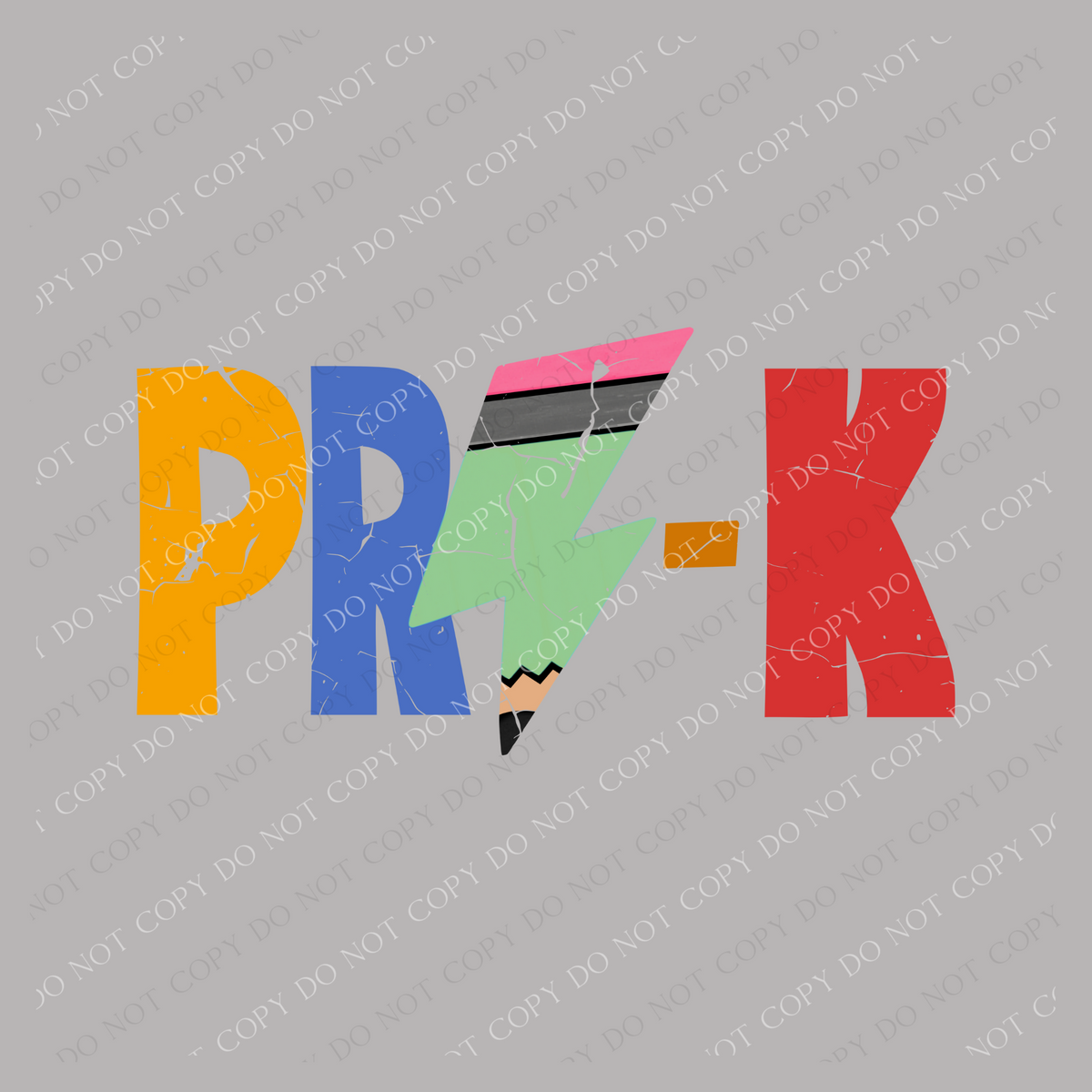 Pre-K Colorful  Distressed Pencil Lightning Bolt Design PNG