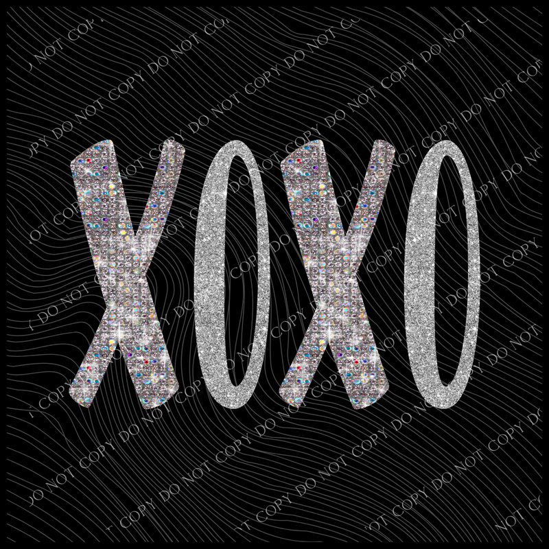 XOXO Silver Glitter & Diamond Bling Valentine Digital Design, PNG