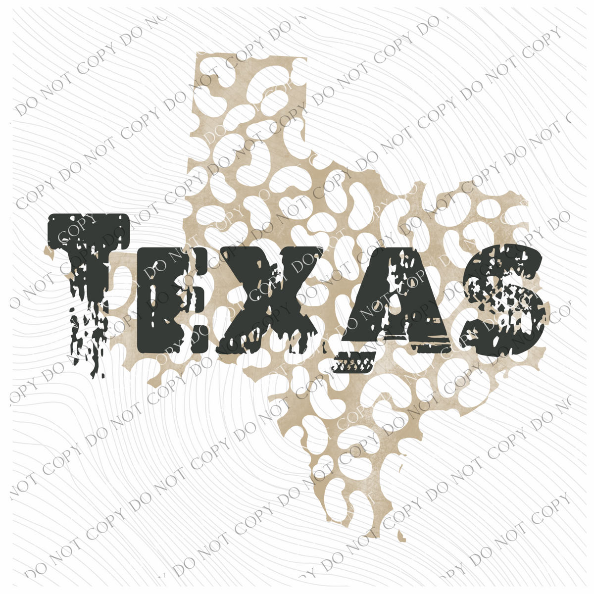 TX Texas Khaki/Faded Black Leopard Stitch State Distressed Digital Design, PNG