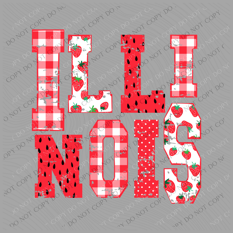 Illinois Strawberries, Gingham & Polka Dots Reds/White Distressed Digital Design, PNG