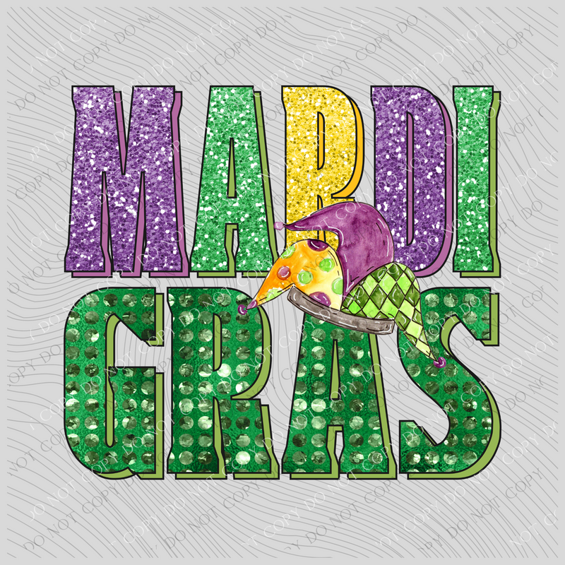 Mardi Gras Glitter Foil Hat Purple Yellow Green Digital Download, PNG