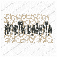 ND North Dakota Khaki/Faded Black Leopard State Distressed Digital Design, PNG