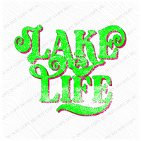 Lake Life Swirl Distressed Neon Green & Pink Digital Design, PNG