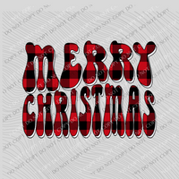 Merry Christmas Groovy Wave Red Buffalo Plaid with White Drop Shadow Christmas Digital Download, PNG