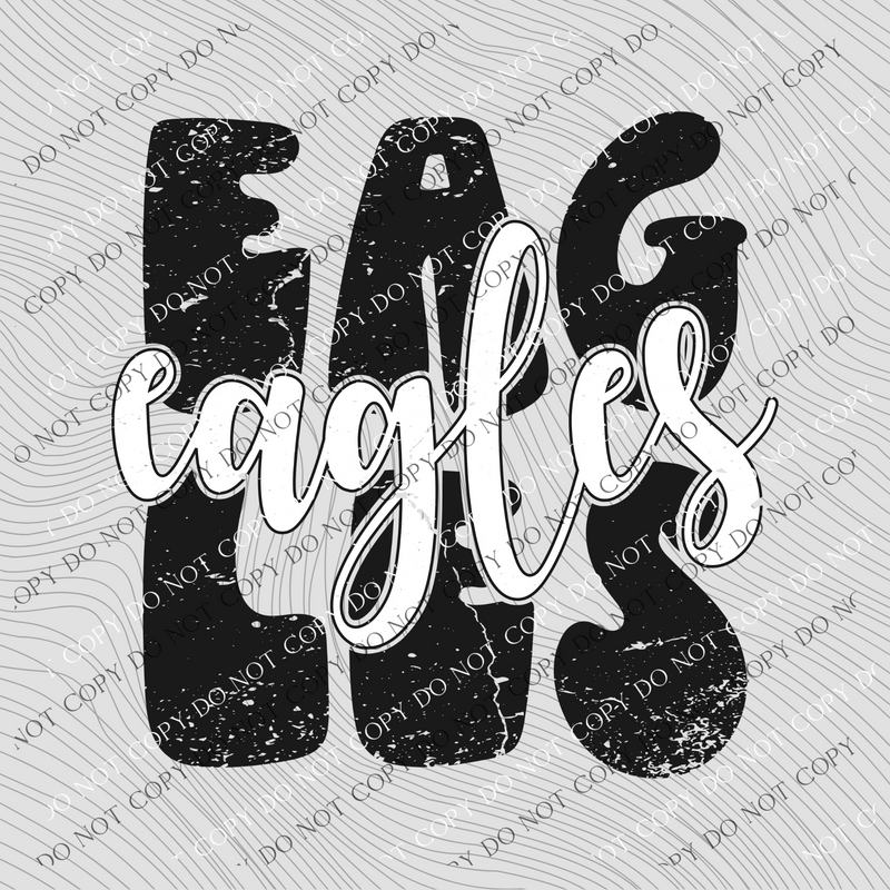 Eagles Distressed Stacked Cutout Black/White Digital Design, PNG