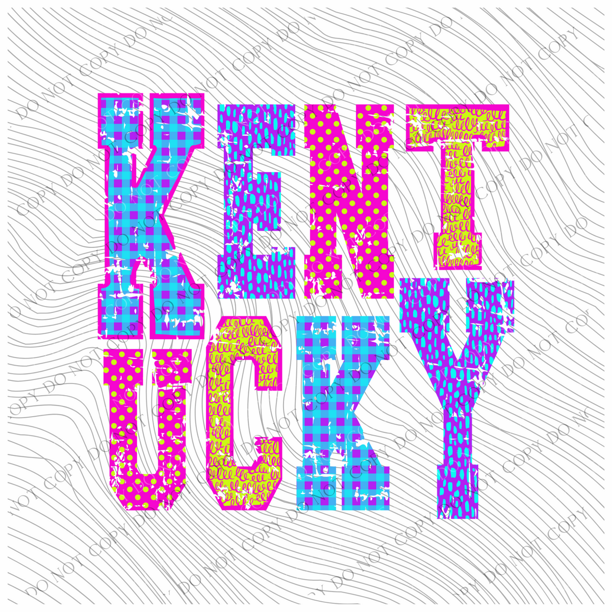 Kentucky Multi Patterns Neons Distressed Digital Design, PNG