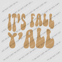 It's Fall Y'all Groovy Wave Stacked Digital Design PNG in Camel Brown