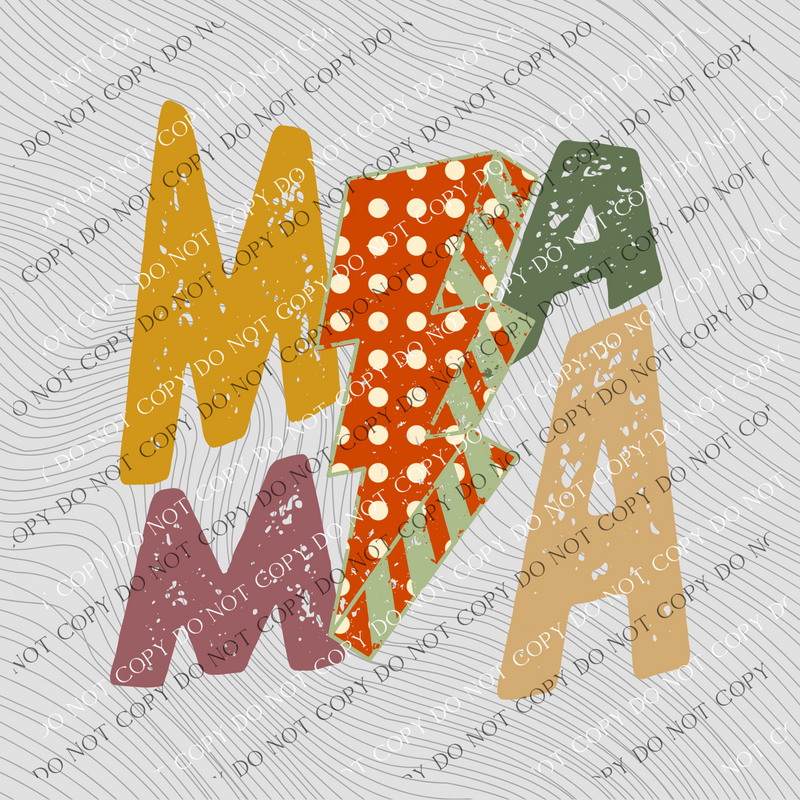 Mama Fall Colors Distressed Polka Dot Lightning Bolt  Digital Design, PNG
