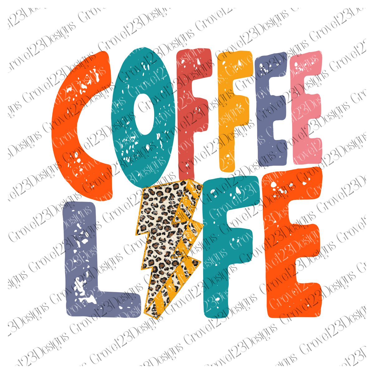 Coffee Life in Sunrise Colors Distressed Leopard Lightning Bolt
