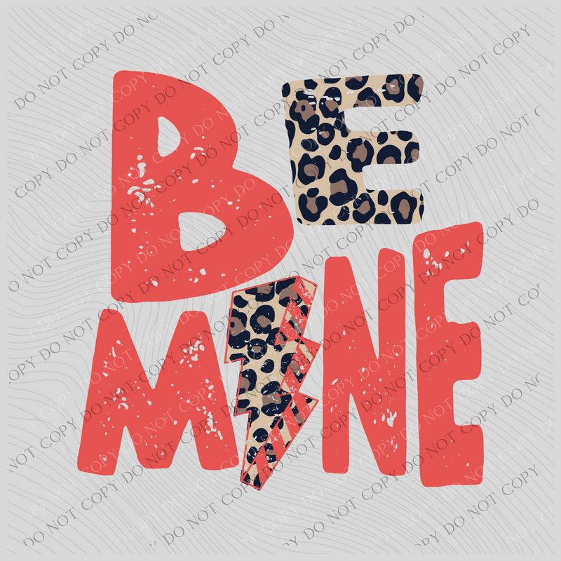 Be Mine Distressed Lightning Bolt Valentine Red and Leopard /Cheetah Print Digital Design, PNG