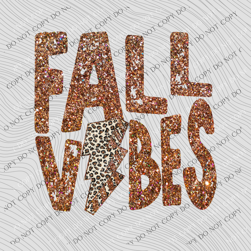 Fall Vibes Distressed Leopard Lightning Bolt in Bronze/Brown Glitter Digital Design, PNG