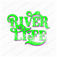 River Life Swirl Distressed Neon Green & Pink Digital Design, PNG