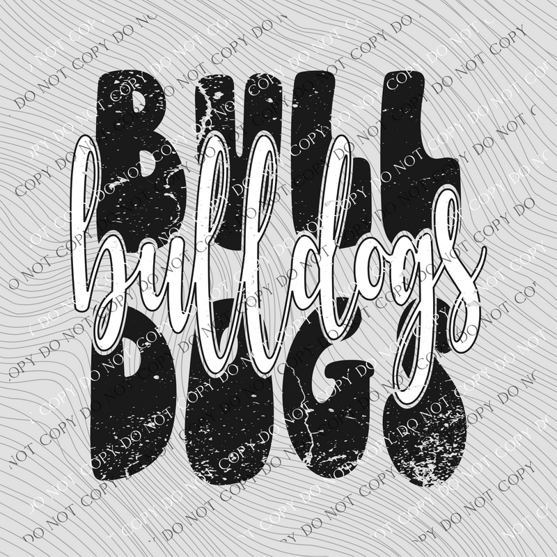 Bulldogs Distressed Stacked Cutout Black/White Digital Design, PNG