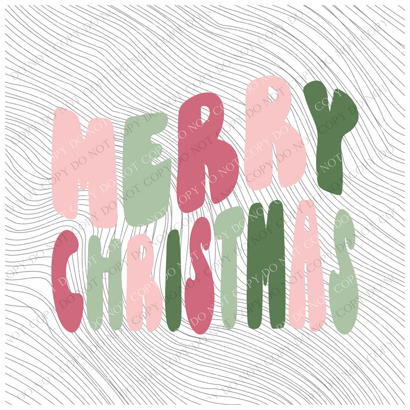 Merry Christmas Groovy Wave in Pinks/Greens PNG, Digital Download