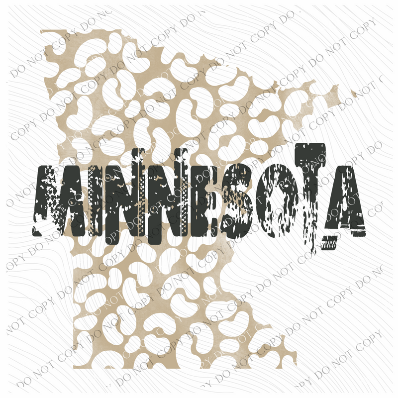 MN Minnesota Khaki/Faded Black Leopard State Distressed Digital Design, PNG
