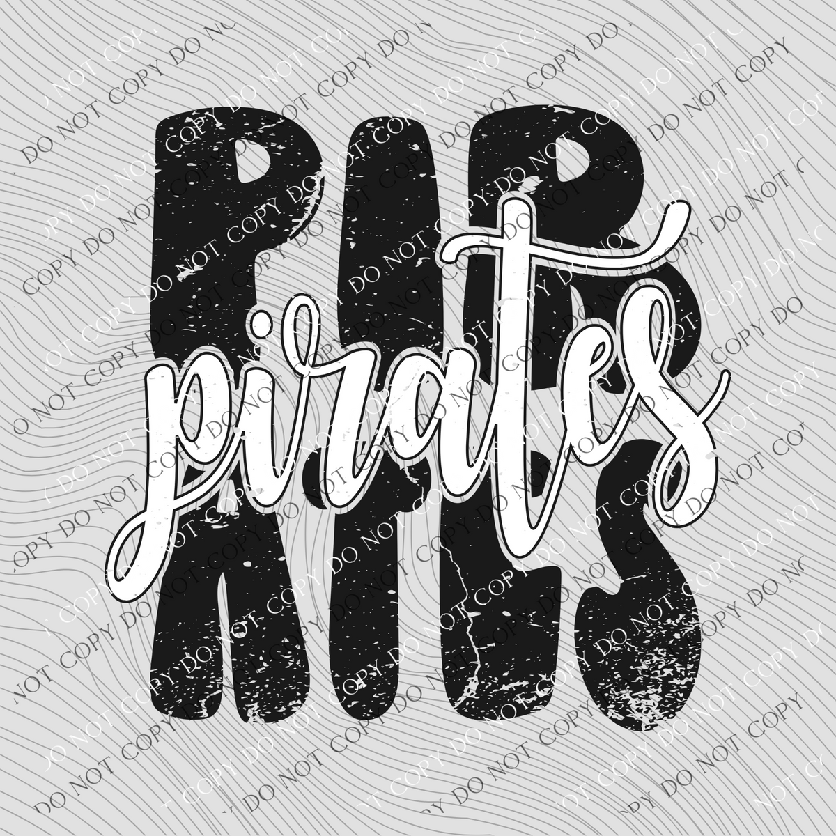 Pirates Distressed Stacked Cutout Black/White Digital Design, PNG