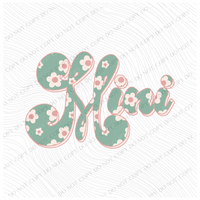 Mini Vintage Floral Green, Pink & Cream Digial Design, PNG
