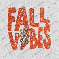 Fall Vibes Distressed Leopard Lightning Bolt in Burnt Orange Glitter Digital Design, PNG