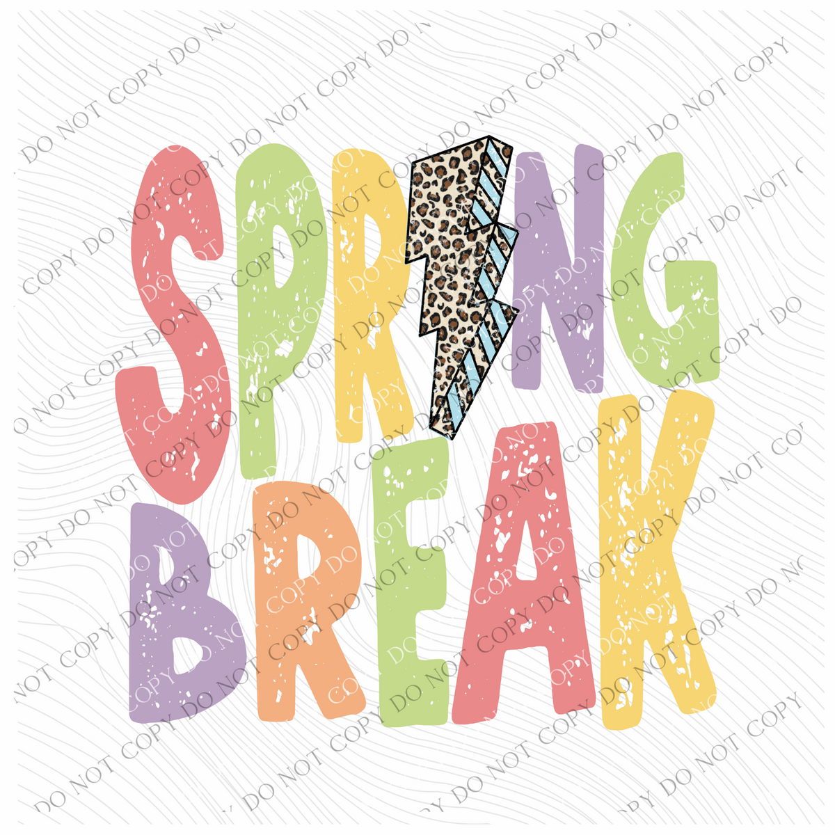 Spring Break Pastels Leopard Lightening Bolt Distressed Digital Design, PNG