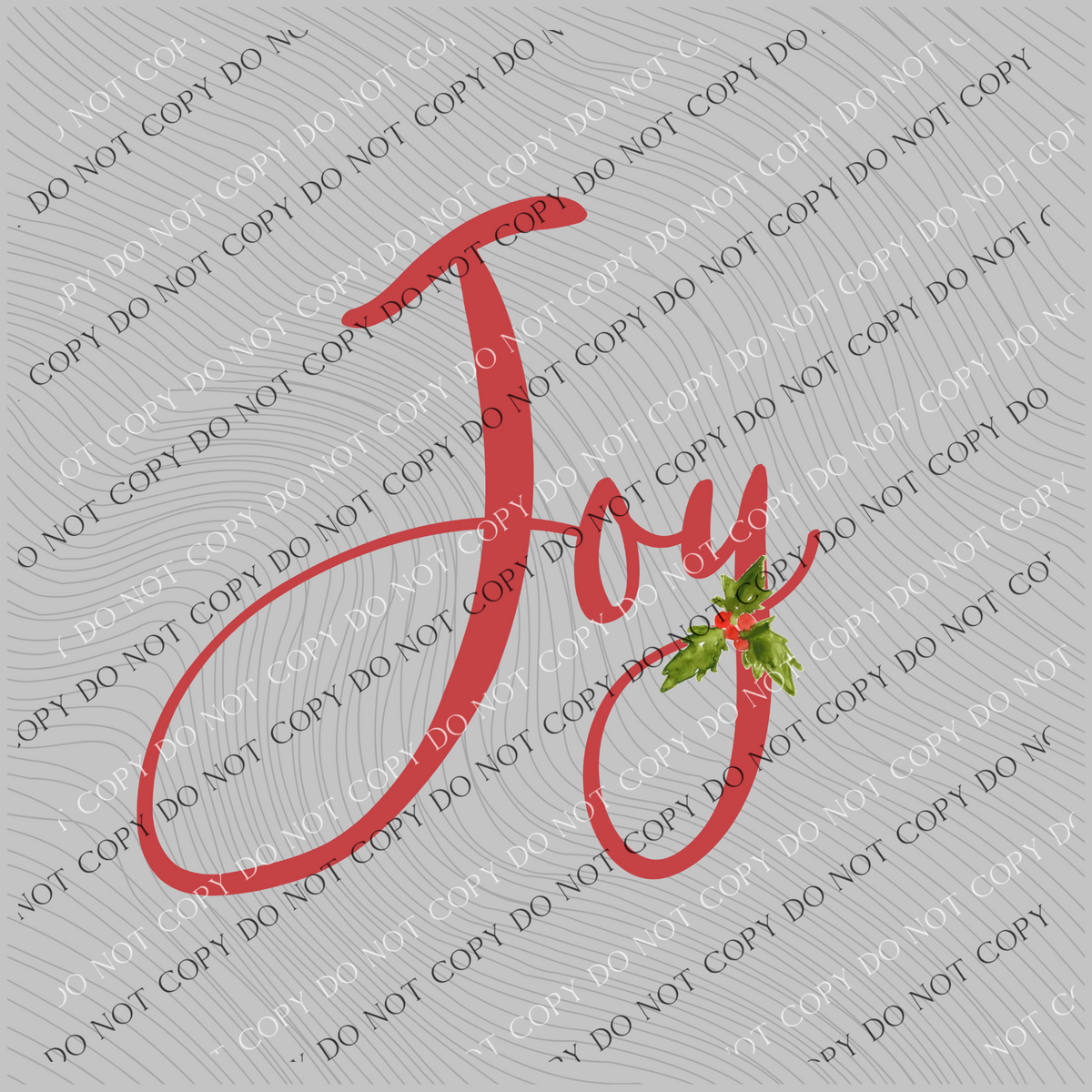 Joy Red Script Christmas Design with Holly & Berries Digital Download, PNG