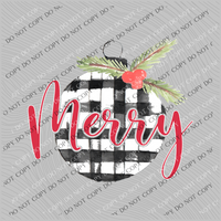 Merry Red Cutout Black Buffalo Check Christmas Bulb with Holly & Berries Digital Download, PNG