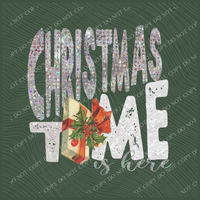 Christmas Time is Here Distressed Glitter Bling Silver/White with Gift PNG, Digital Download