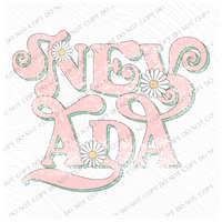 Nevada Retro Swirl Daisies Distressed Pink & Green Spring & Summer Digital Design, PNG