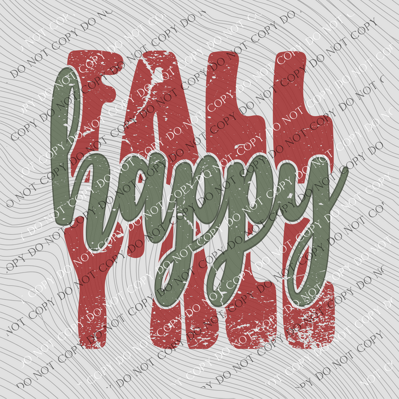 Happy Fall Y'all Distressed Stacked Cutout Rust/Green Digital Design, PNG
