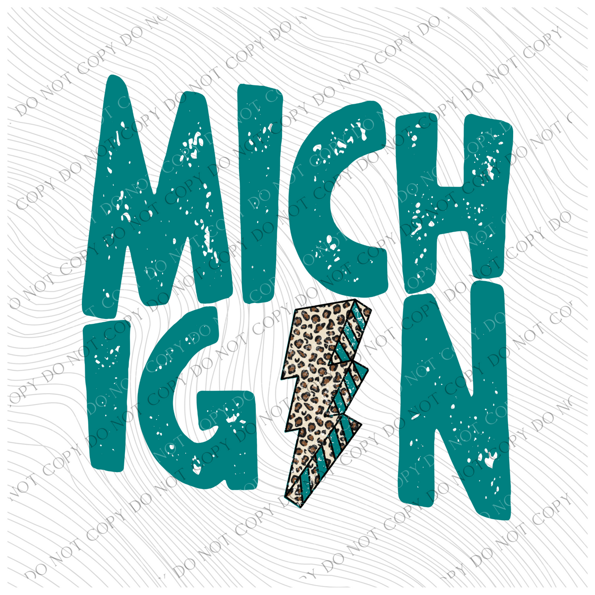 Michigan Teal Distressed Leopard Lightning Bolt Digital Design, PNG