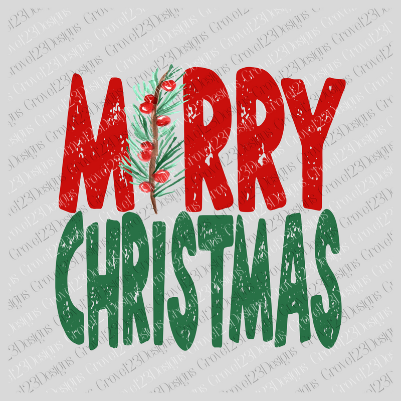 Merry Christmas Distressed Holly Red Green