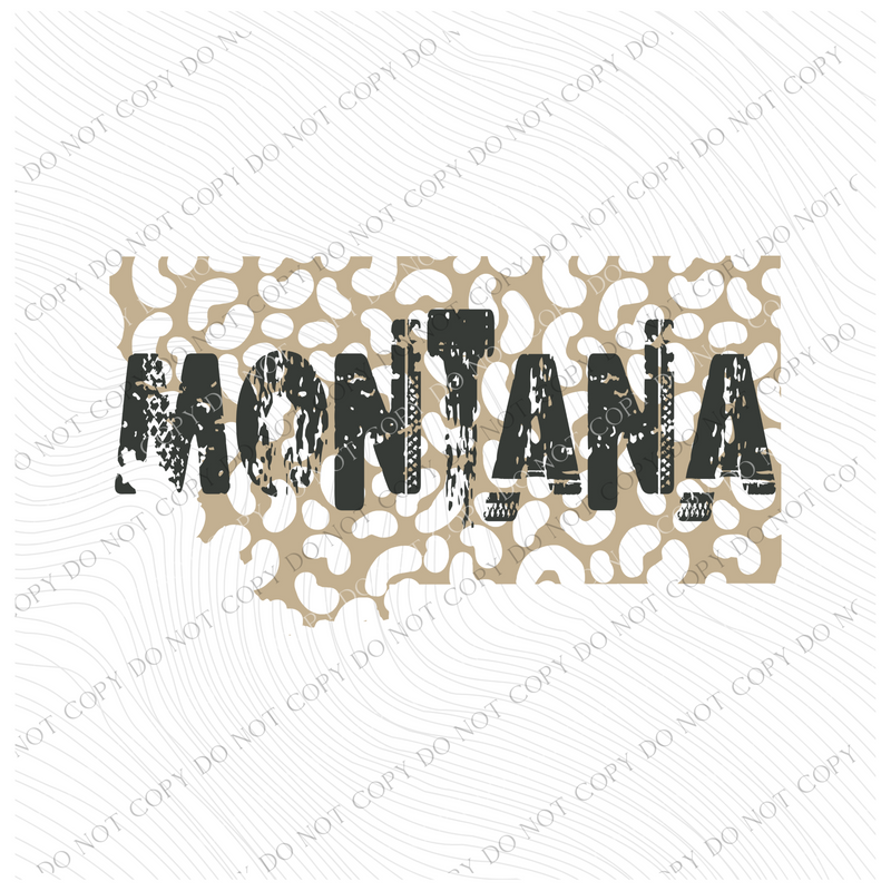 MT Montana Khaki/Faded Black Leopard State Distressed Digital Design, PNG