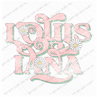 Louisiana Retro Swirl Daisies Distressed Pink & Green Spring & Summer Digital Design, PNG