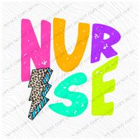 Nurse Colorful Neons Distressed Leopard Lightning Bolt Digital Design, PNG