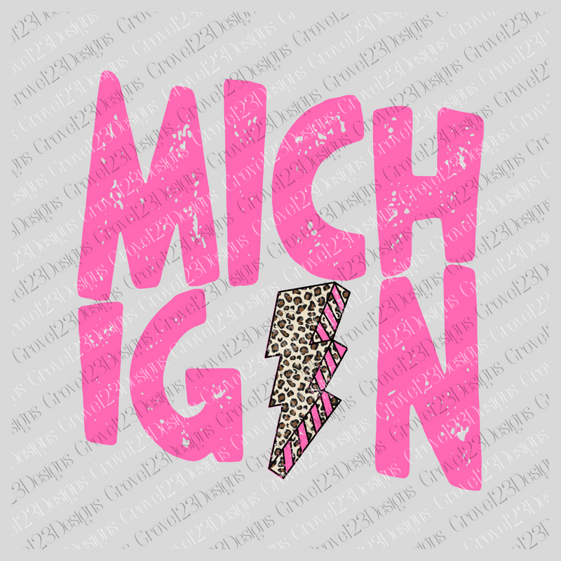 Michigan Hot Pink Distressed Leopard Lightning Bolt